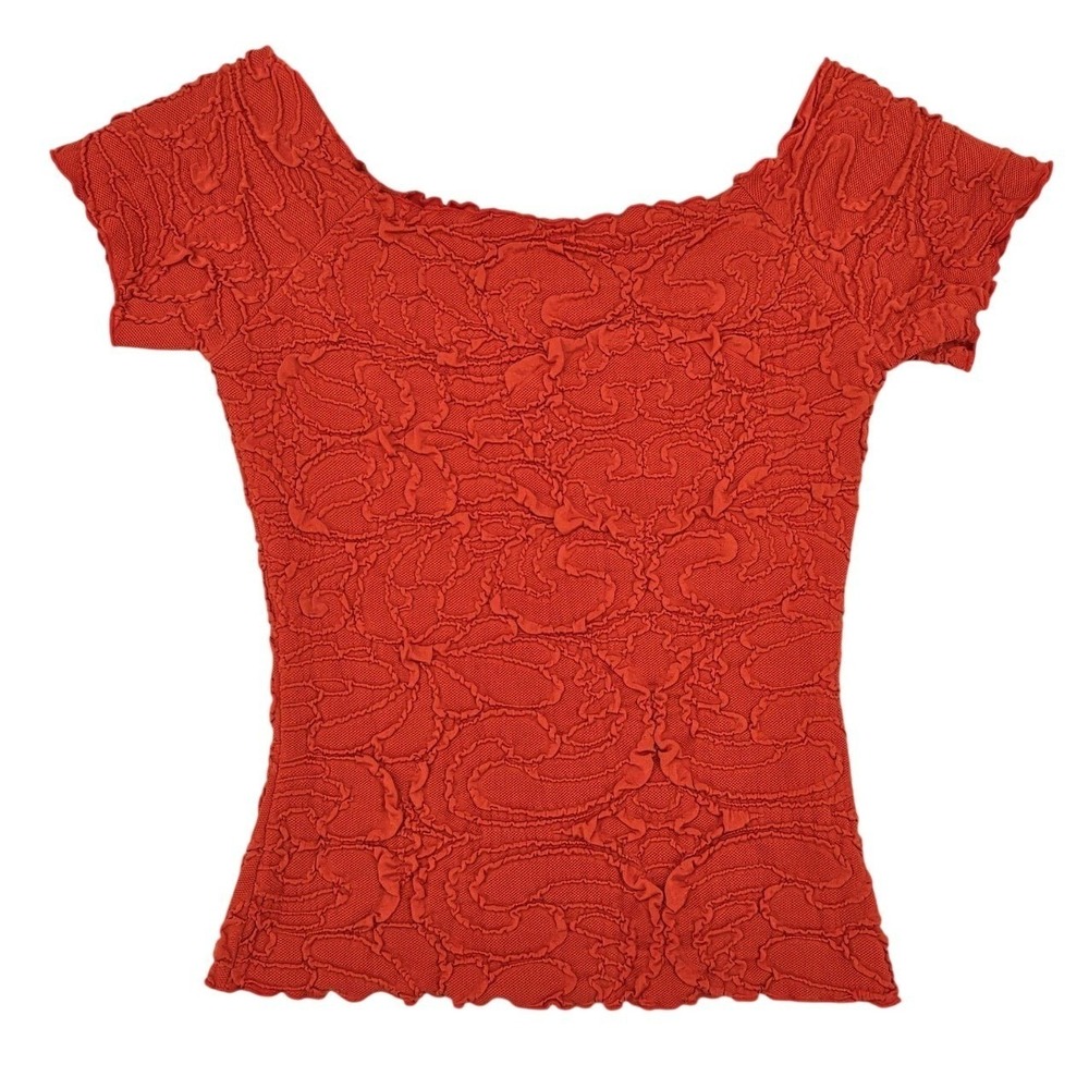 Haystacks Textured Stretch Short Sleeve Top Orange‎ Medium Travel Comfort
